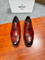 Berluti Black and red calfskin Leather Shoes-Berluti Man Business Leather Shoes